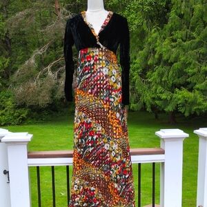 Vintage 70s Velvet Multicolor Metallic Maxi Dress Size 6